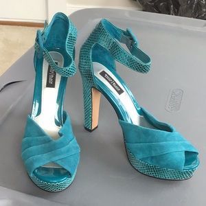 WHBM Suede & snakeskin heels. Excellent condition.